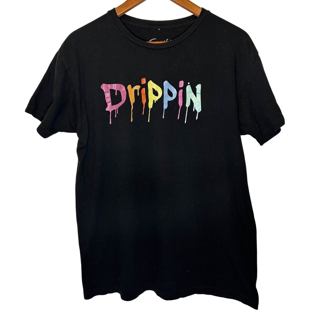 Franchise Los Angeles Black Drippin Tee‎ Shirt Men's Large Multicolor Paint Drip